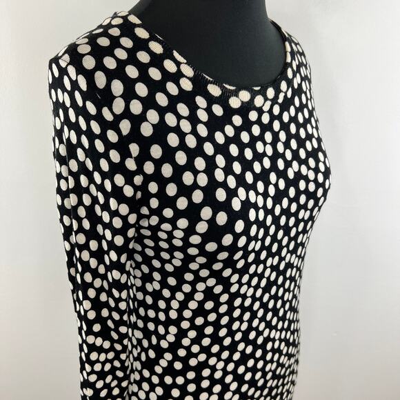 J.CREW Merino Wool Black White Polka Dot Long Sleeve Knit Pullover 06589 Small S - Picture 3 of 5